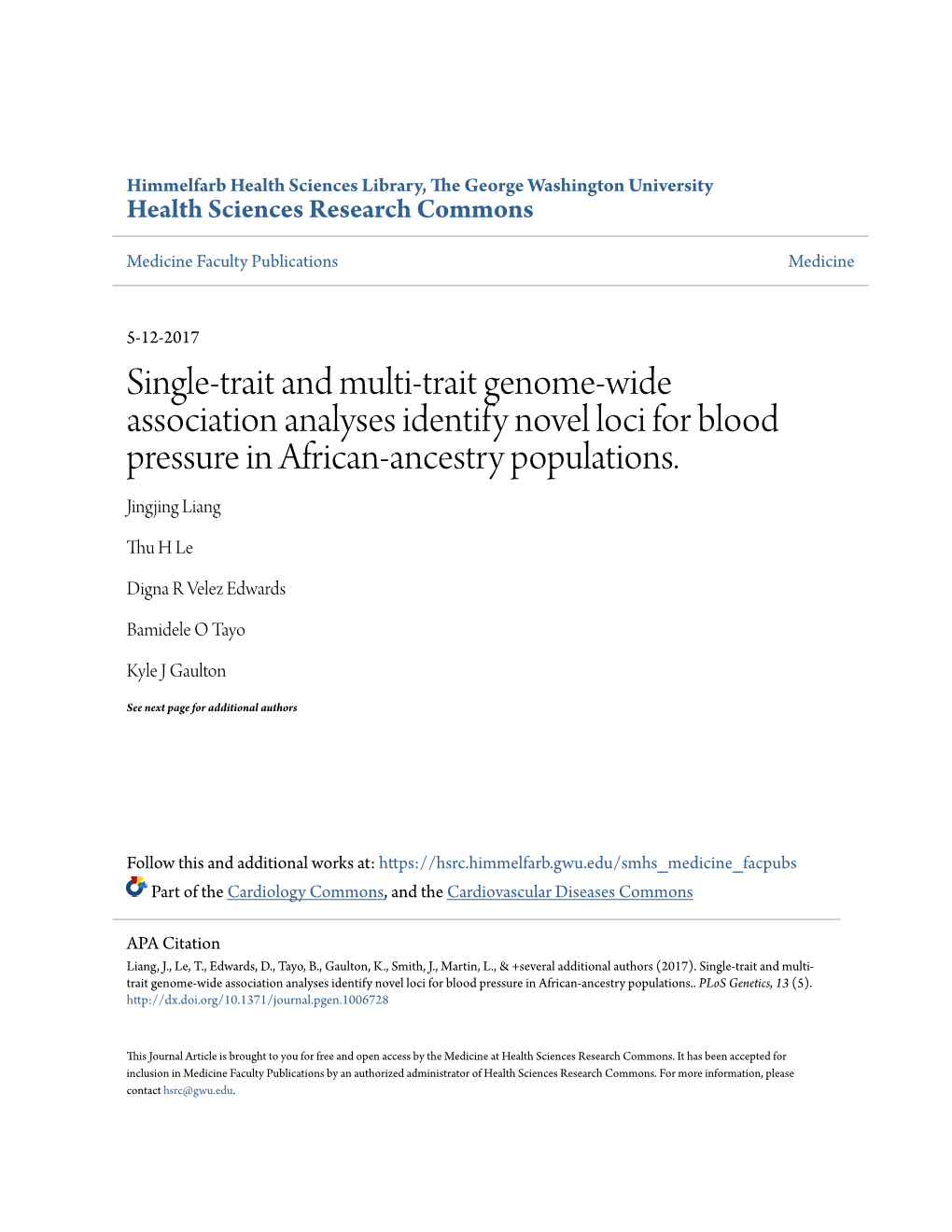 Single-Trait and Multi-Trait Genome-Wide Association Analyses Identify Novel Loci for Blood Pressure in African-Ancestry Populations