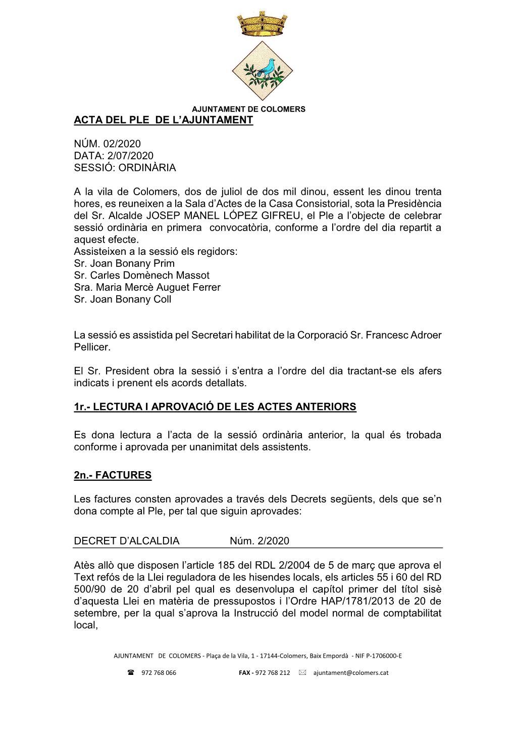 Acta Del Ple De L'ajuntament