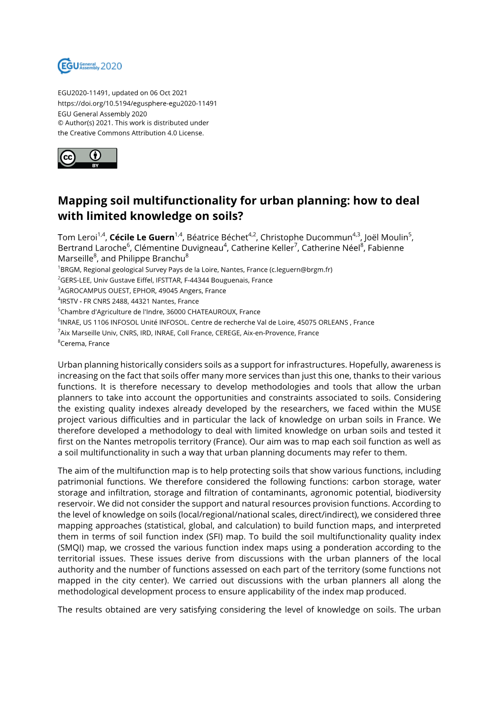 Mapping Soil Multifunctionality for Urban Planning: How to Deal with Limited Knowledge on Soils?