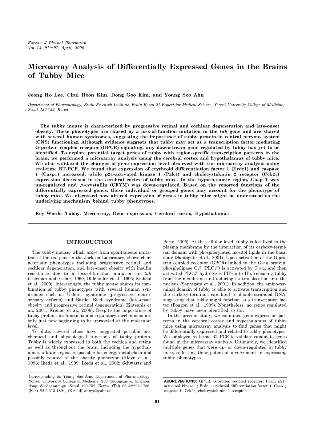 Microarray Analysis of Differentially Expressed Genes in the Brains of Tubby Mice