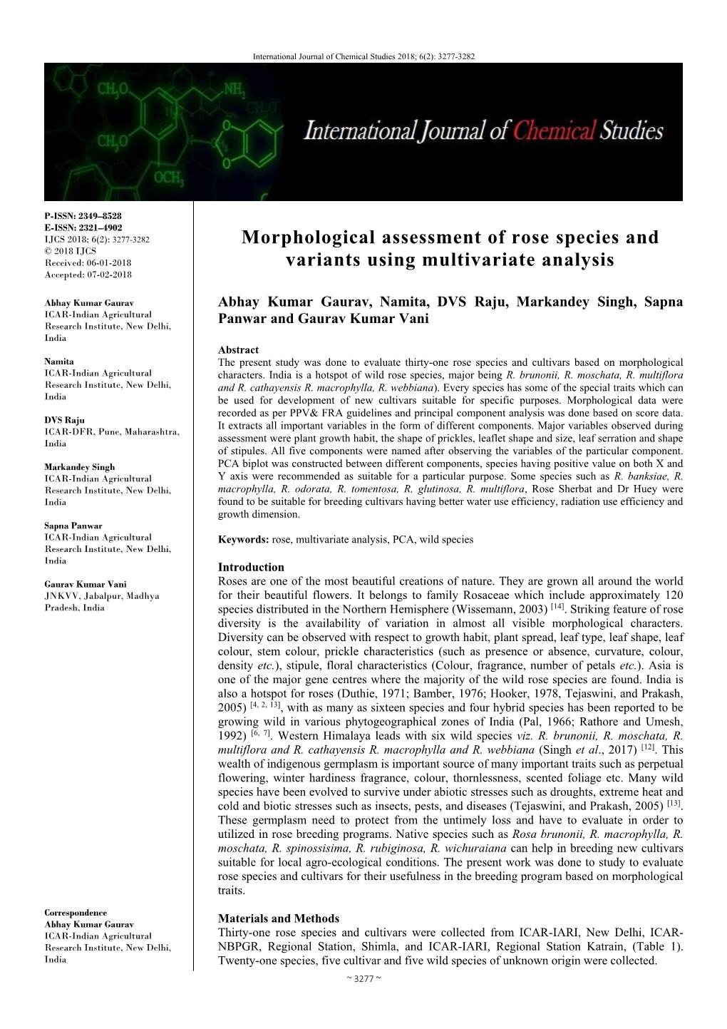 Morphological Assessment of Rose Species and Variants Using