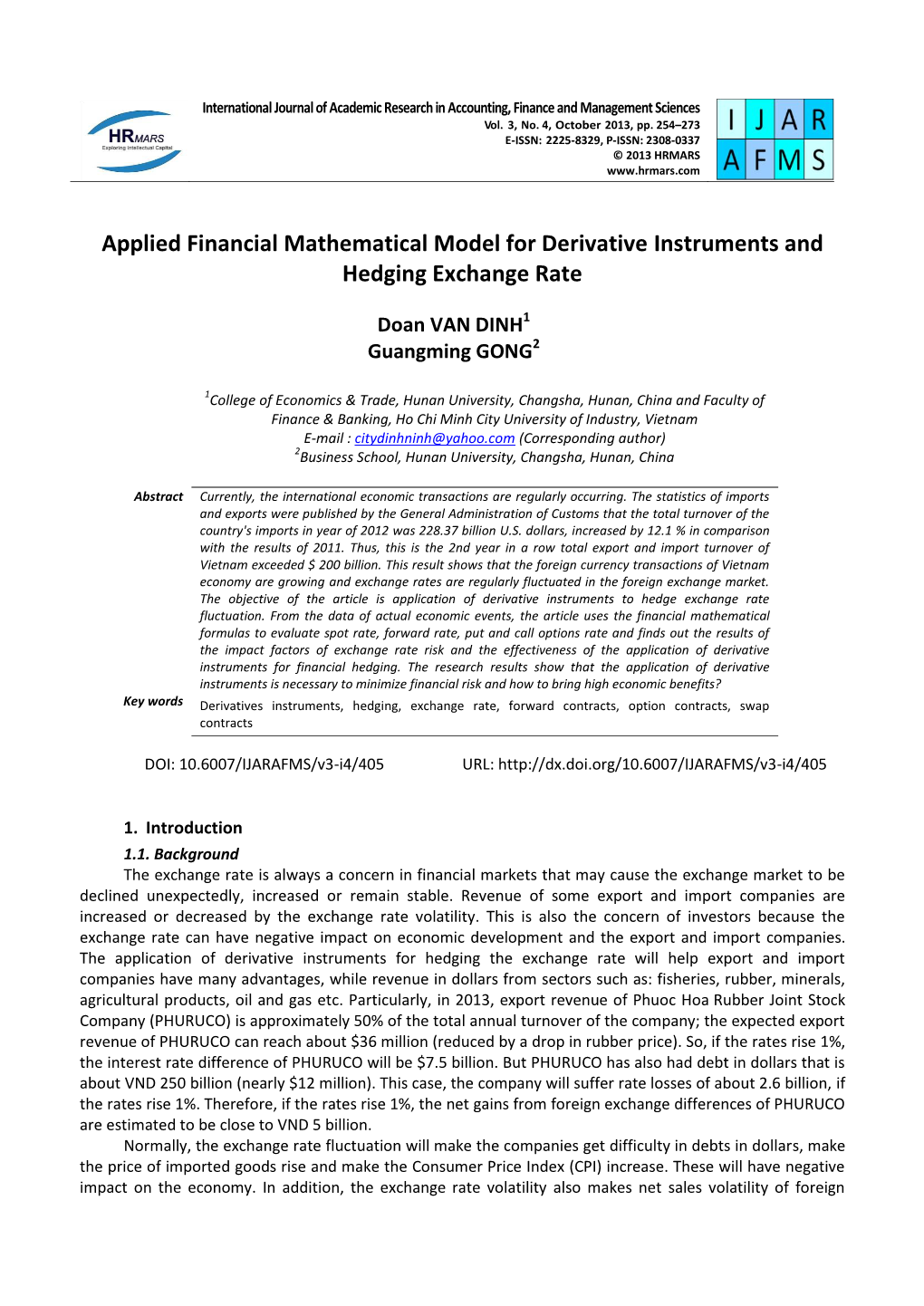 Applied Financial Mathematical Model for Derivative Instruments and Hedging Exchange Rate