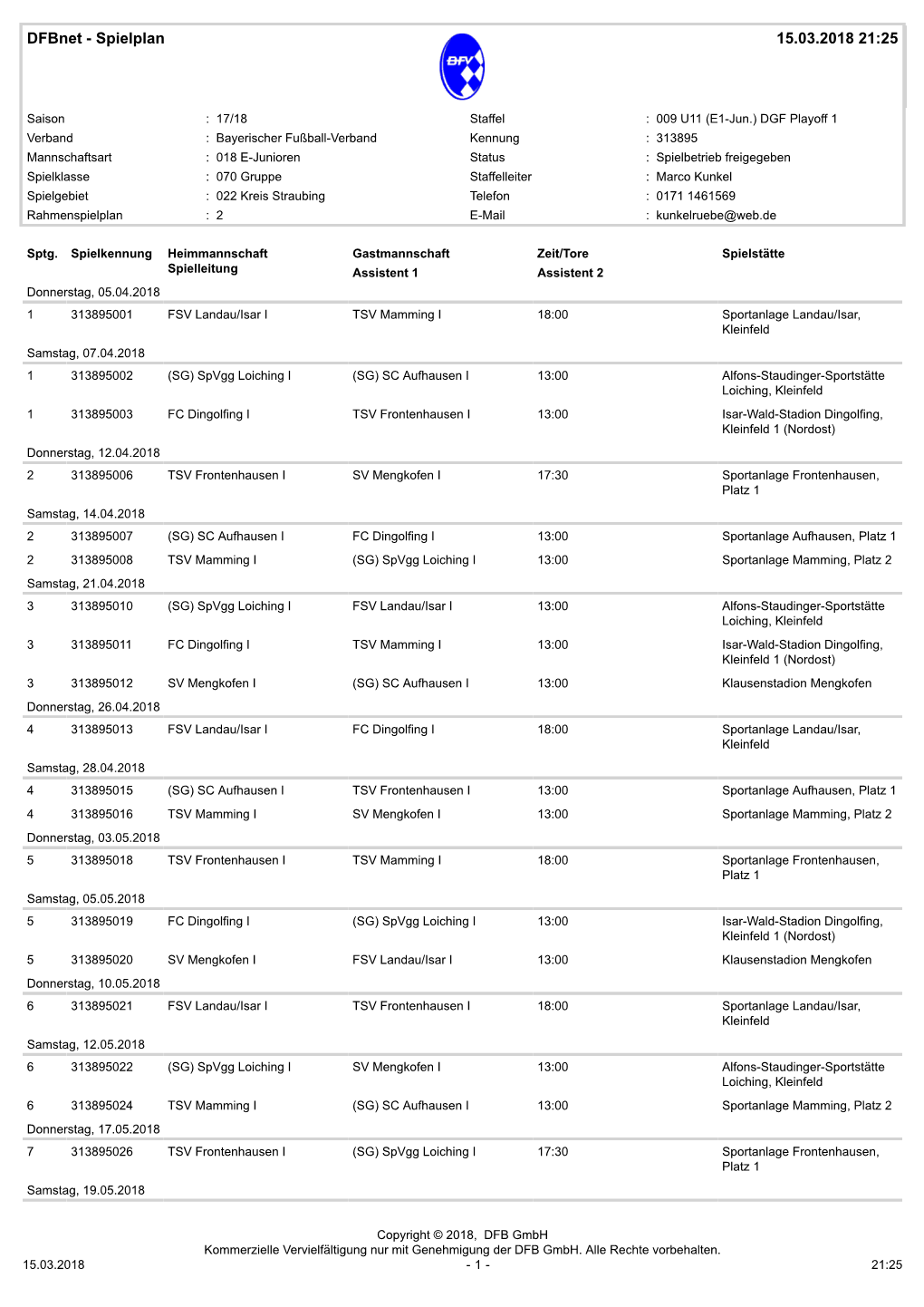 Dfbnet - Spielplan 15.03.2018 21:25