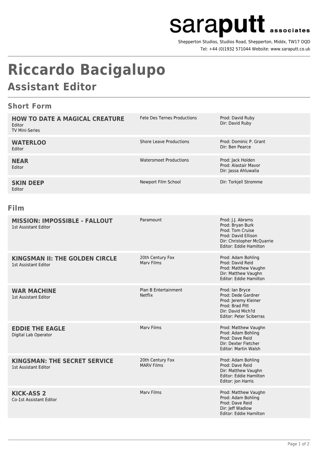 Riccardo Bacigalupo Assistant Editor