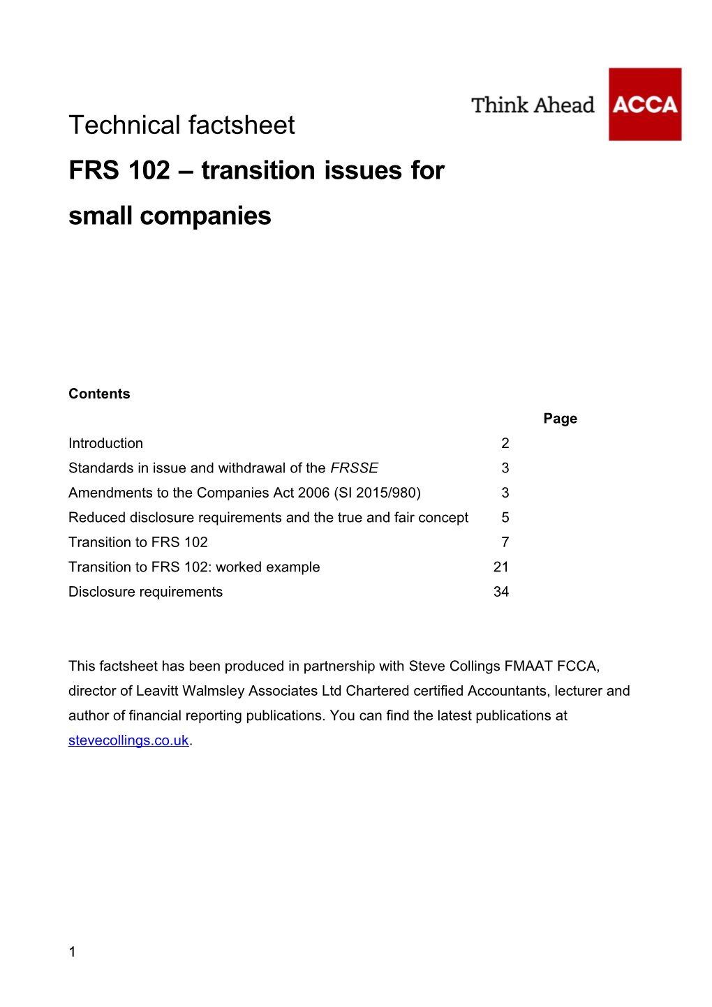 FRS 102 Transition Issues for Small Companies