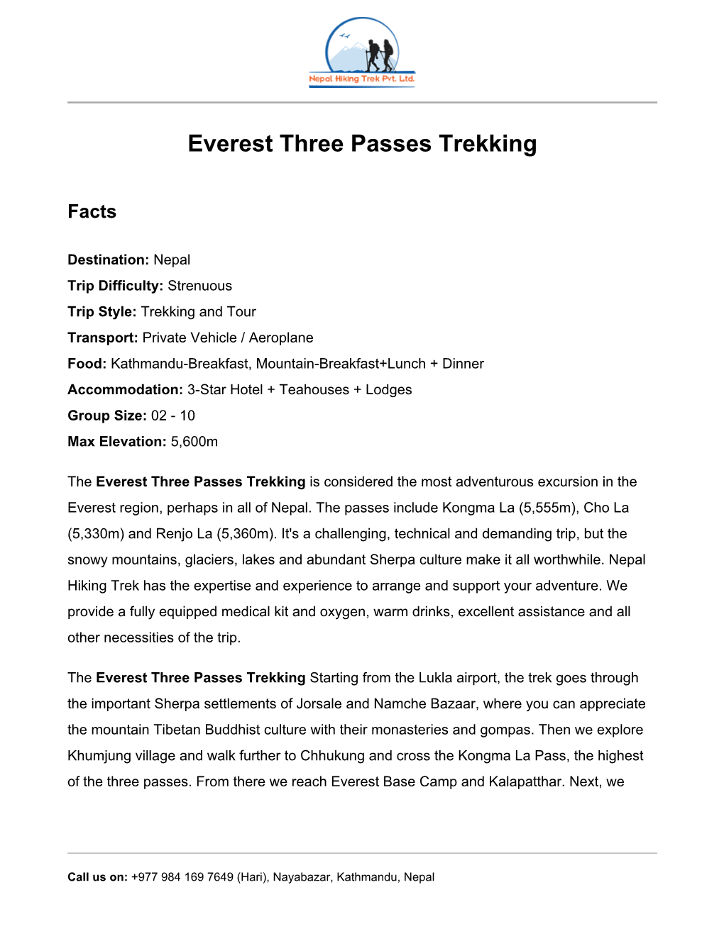 Everest Three Passes Trekking