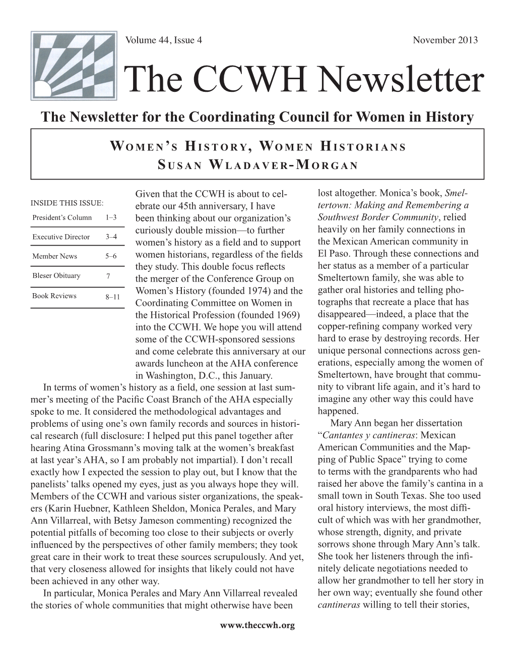 The CCWH Newsletter the Newsletter for the Coordinating Council for Women in History