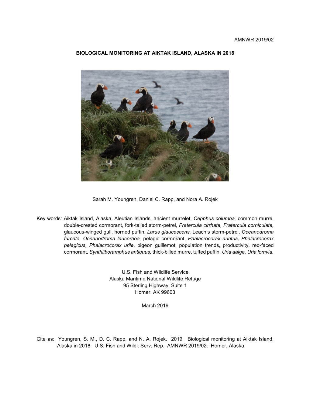 Amnwr 2019/02 Biological Monitoring at Aiktak Island