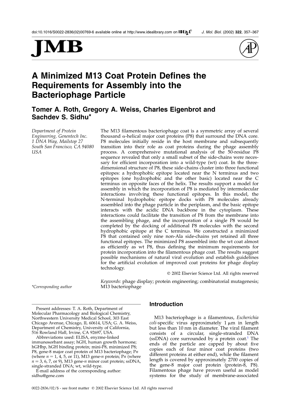 A Minimized M13 Coat Protein Defines the Requirements For