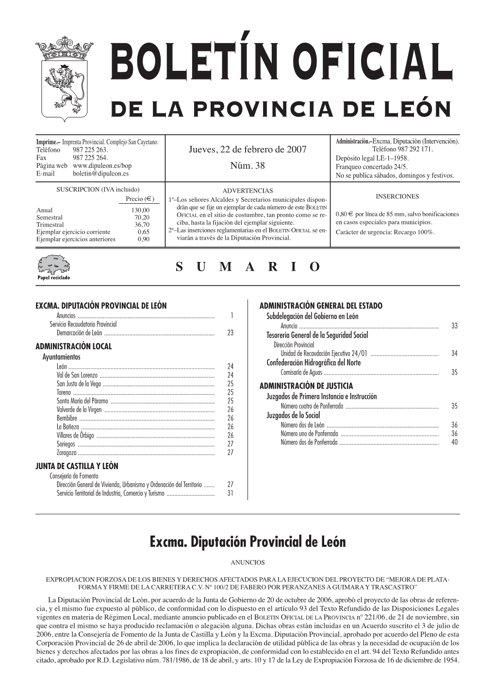 Boletín Oficial De La Provincia De León