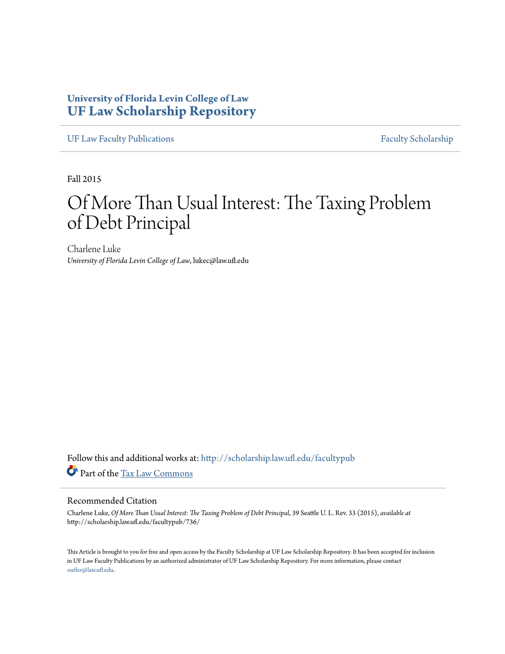 The Taxing Problem of Debt Principal, 39 Seattle .U L