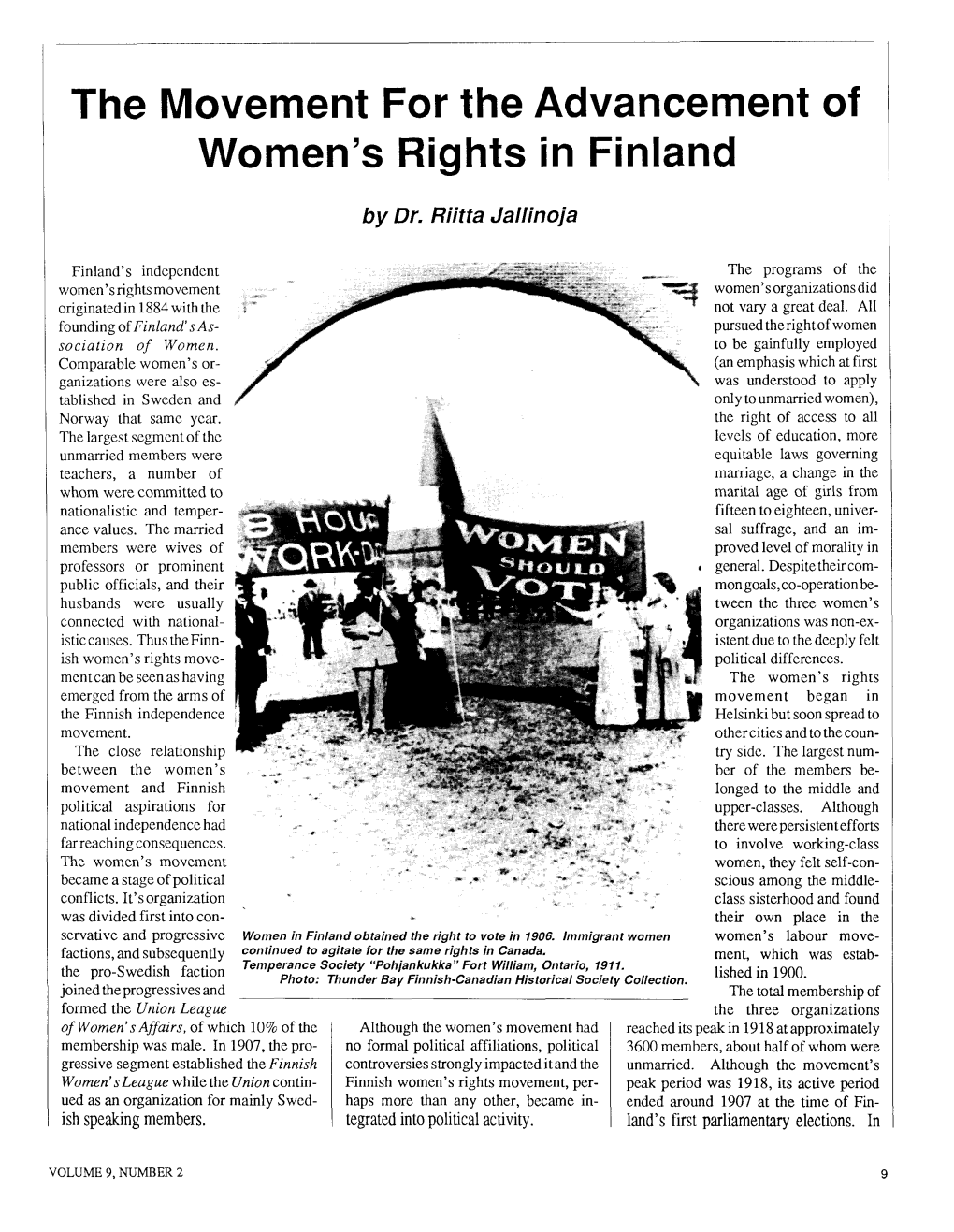 The Movement for the Advancement of Women's Rights in Finland