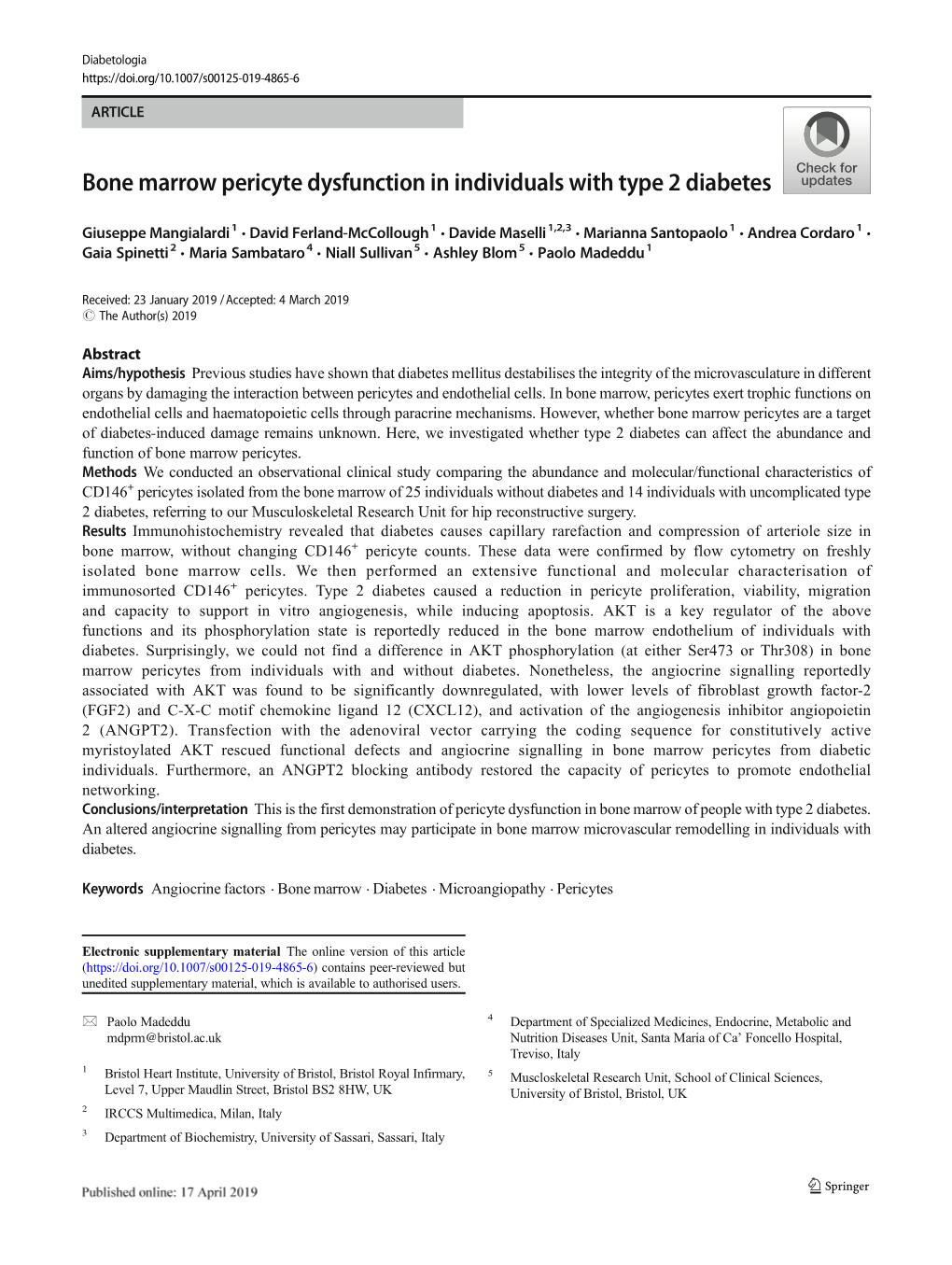 Bone Marrow Pericyte Dysfunction in Individuals with Type 2 Diabetes