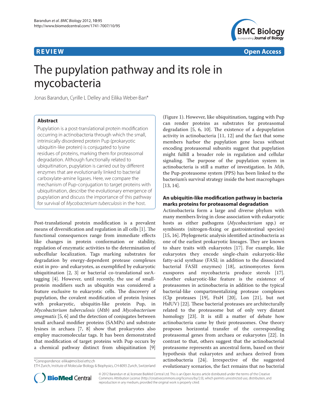 The Pupylation Pathway and Its Role in Mycobacteria Jonas Barandun, Cyrille L Delley and Eilika Weber-Ban*