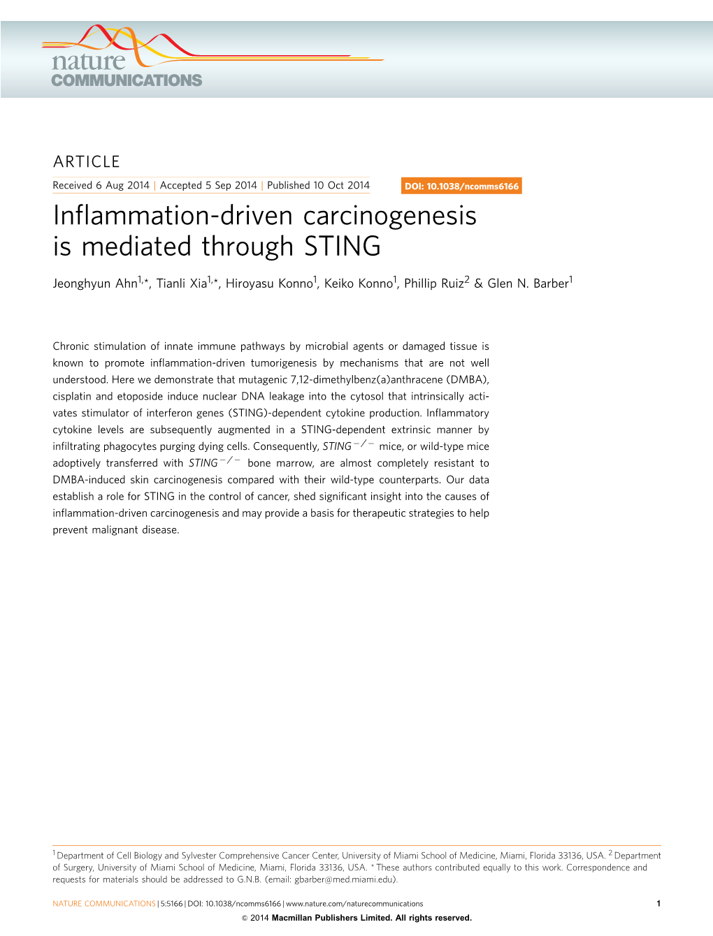 Inflammation-Driven Carcinogenesis Is Mediated Through STING