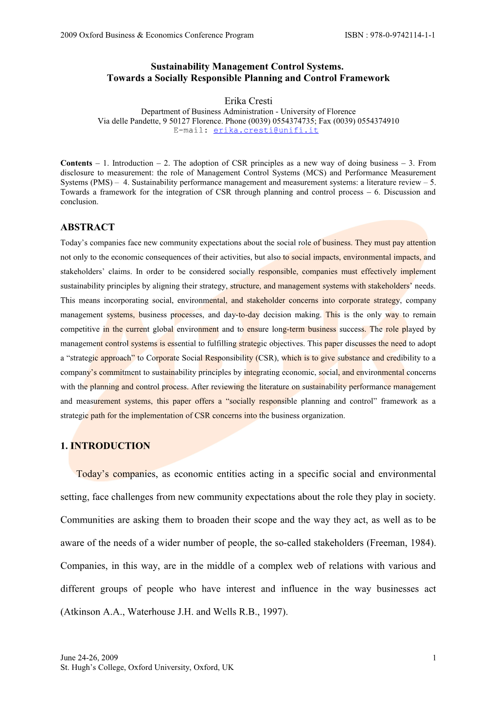 Sustainability Management Control Systems. Towards A Socially Responsible Planning And Control Framework