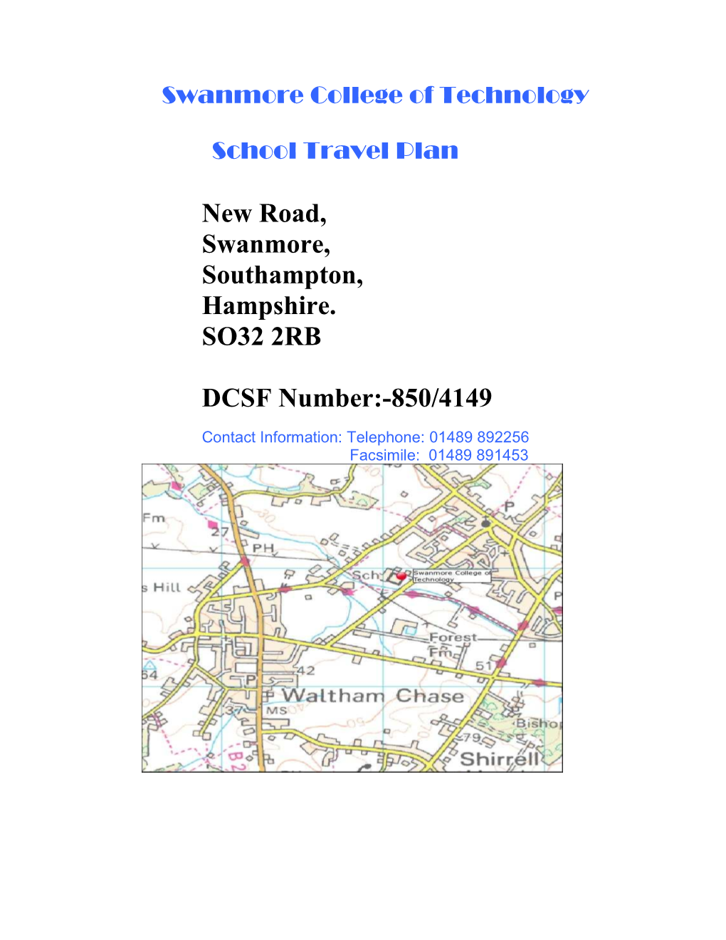 Swanmore College of Technology Travel Plan Dec 2009