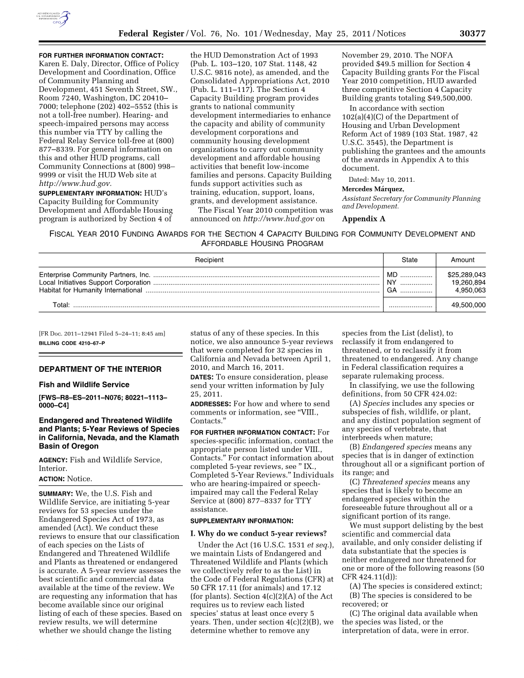 Federal Register/Vol. 76, No. 101/Wednesday, May 25, 2011
