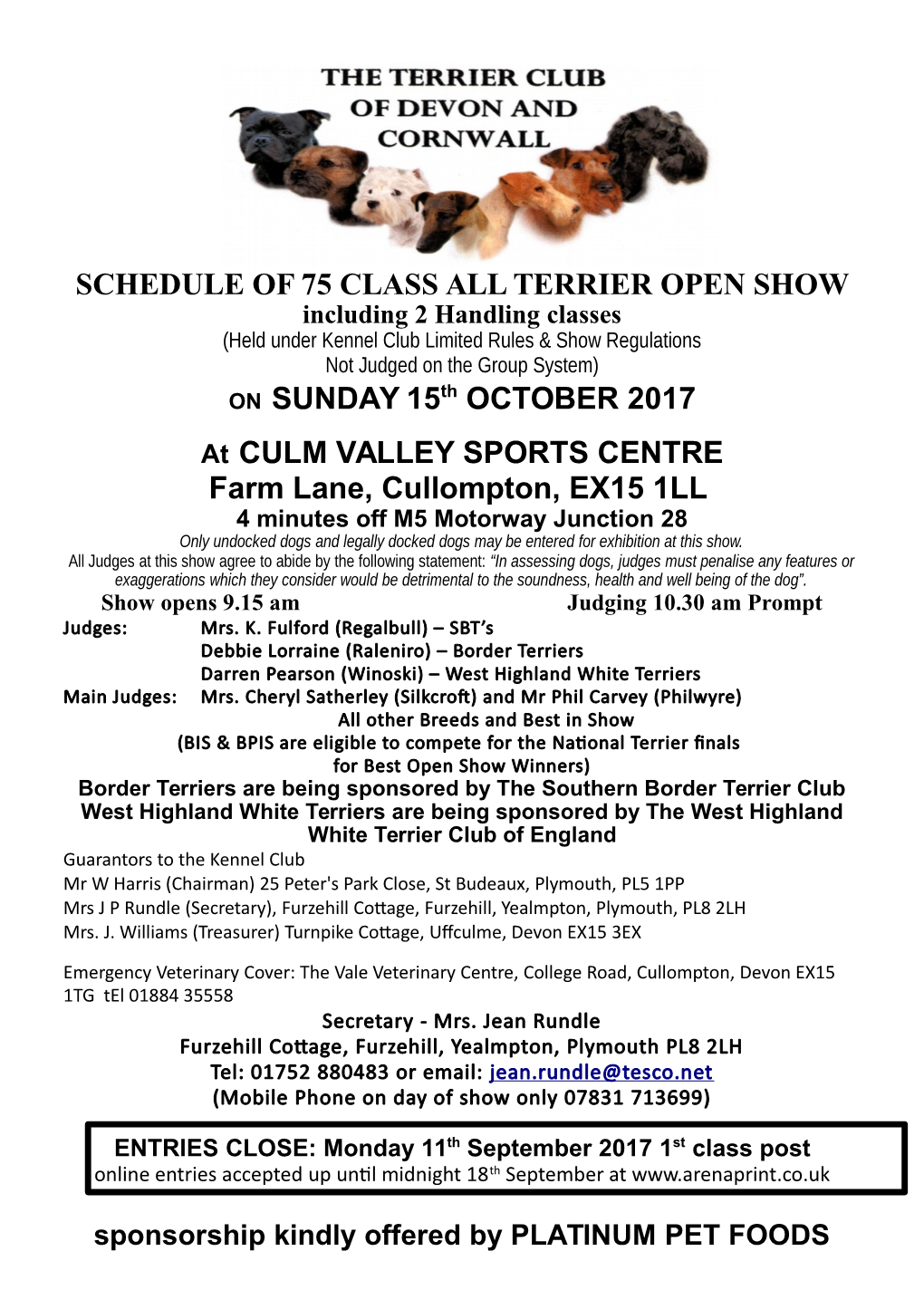 Terrier Club of Devon & Cornwall Open Show 15Th October 2017