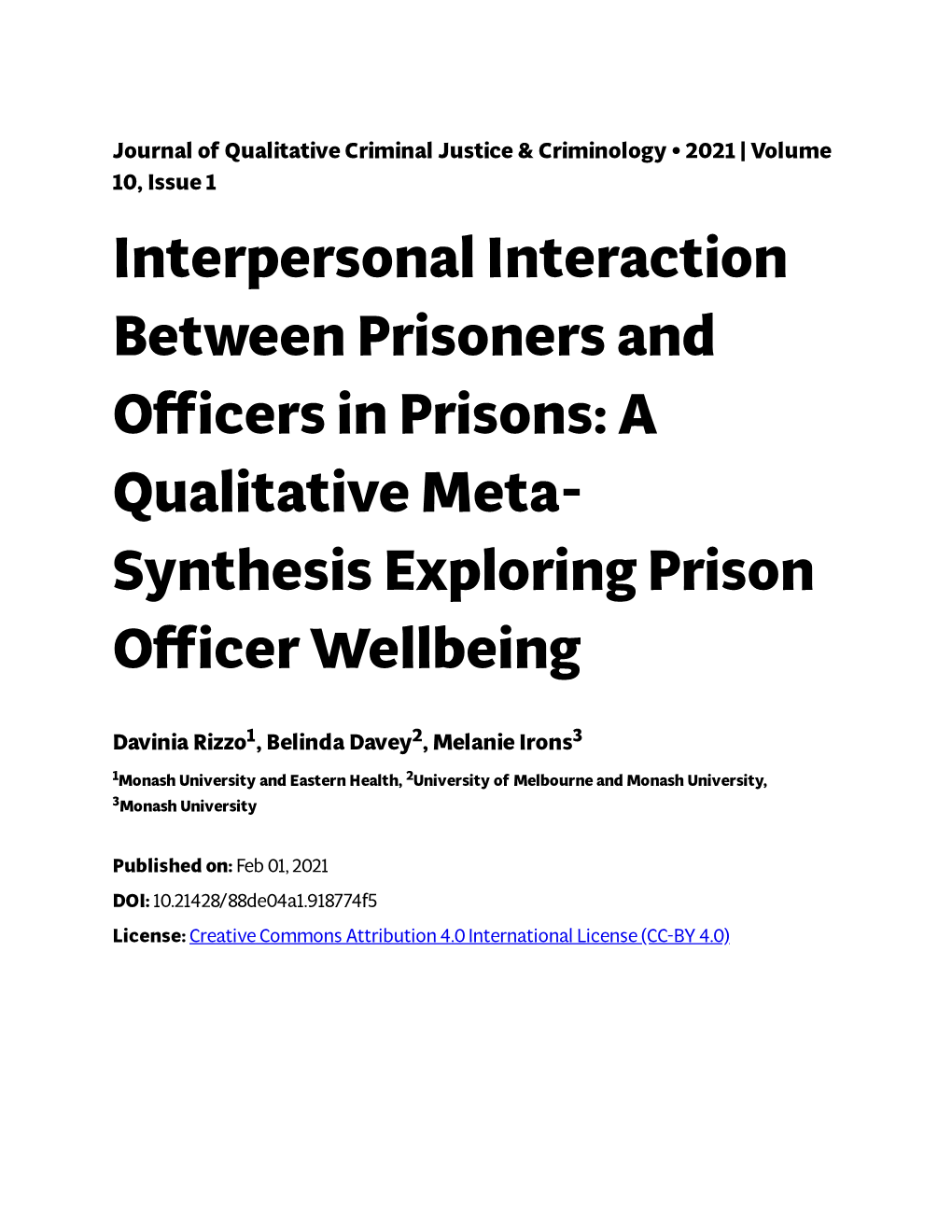 Interpersonal Interaction Between Prisoners and Officers In