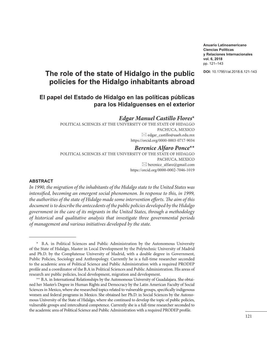 The Role of the State of Hidalgo in the Public Policies for the Hidalgo
