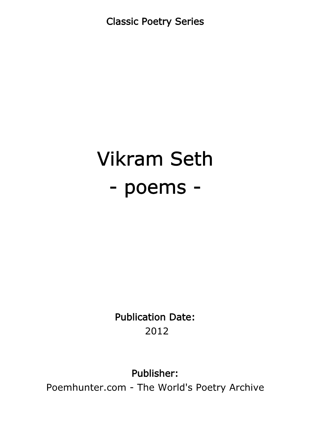 Vikram Seth - Poems