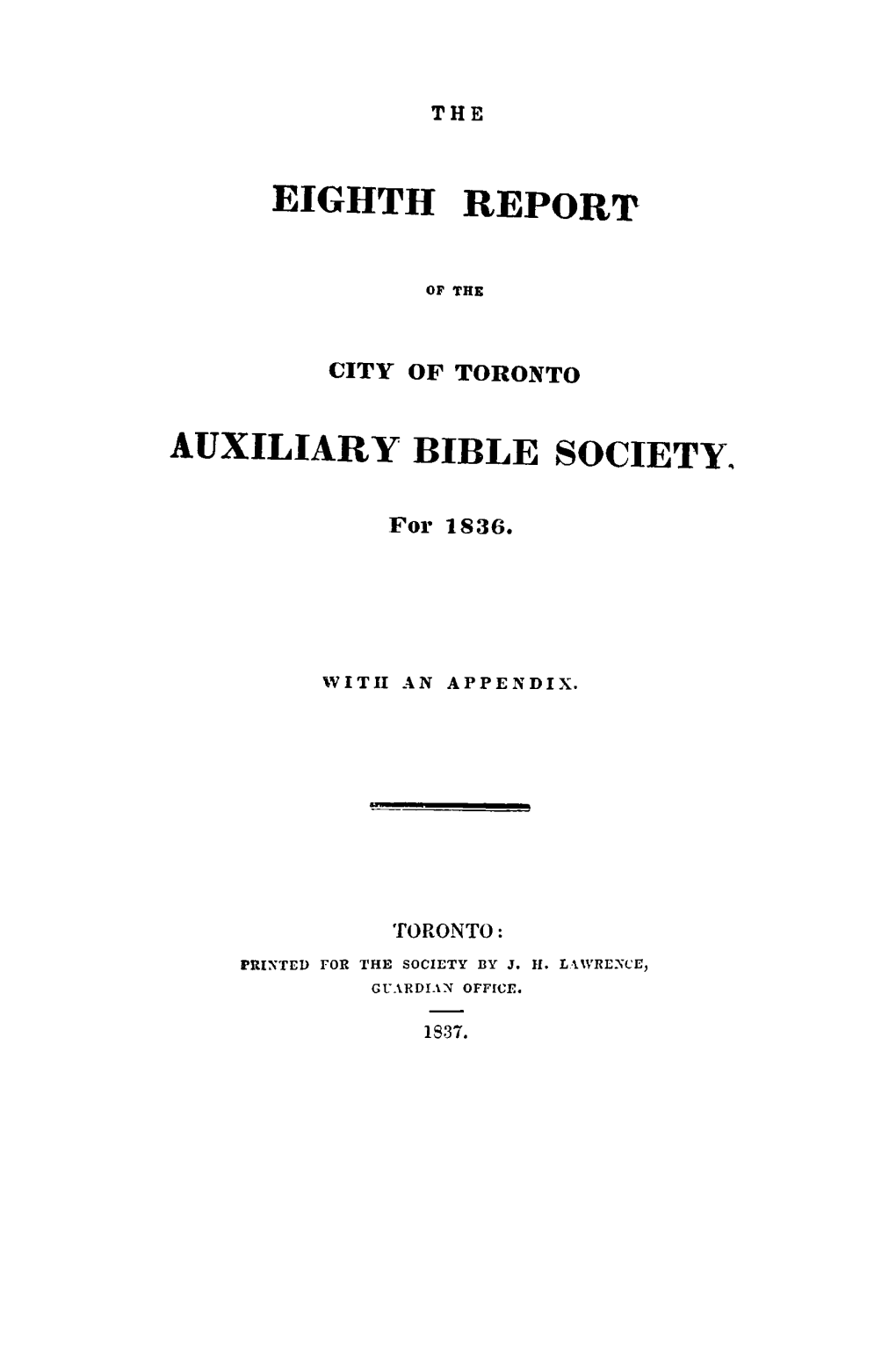Eighth Report Auxiliary Bible Society