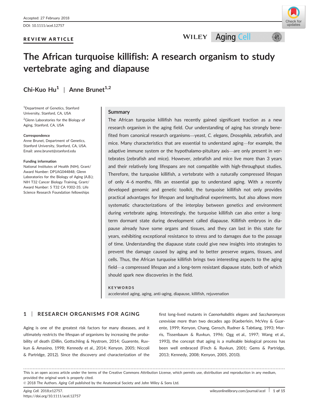 The African Turquoise Killifish: a Research Organism to Study Vertebrate Aging and Diapause