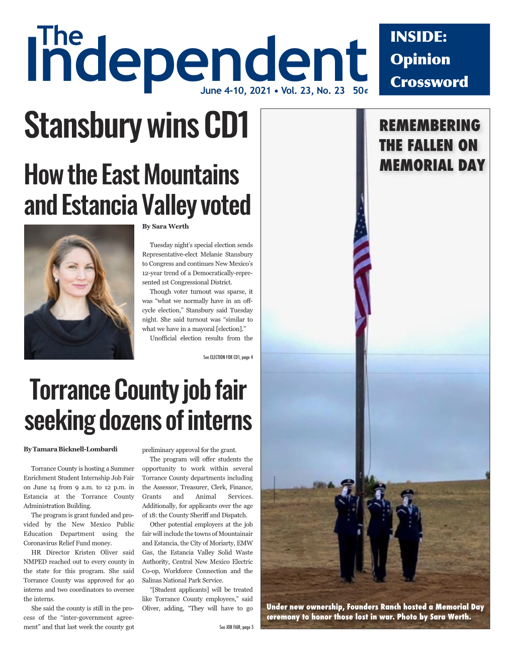 Stansbury Wins CD1 REMEMBERING the FALLEN on How the East Mountains MEMORIAL DAY and Estancia Valley Voted by Sara Werth