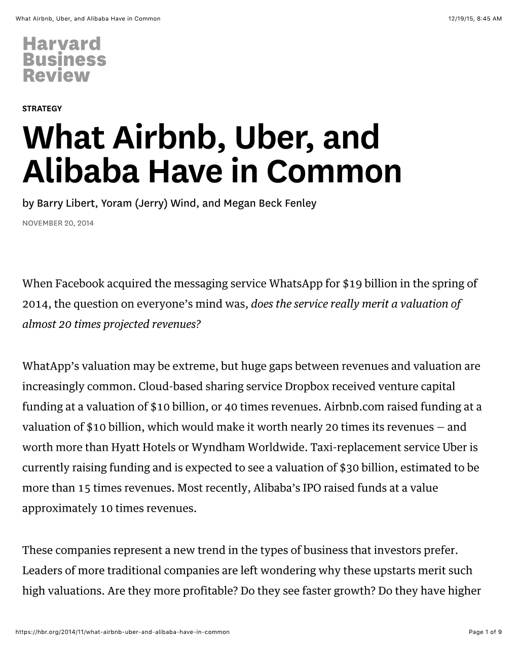 What Airbnb, Uber, and Alibaba Have in Common 12/19/15, 8:45 AM