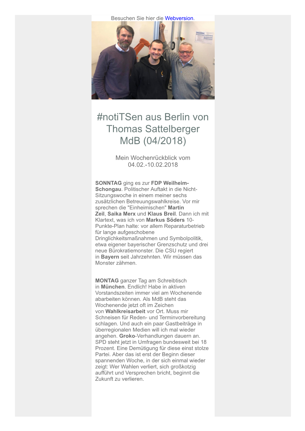 Notitsen Aus Berlin Von Thomas Sattelberger Mdb (04/2018)