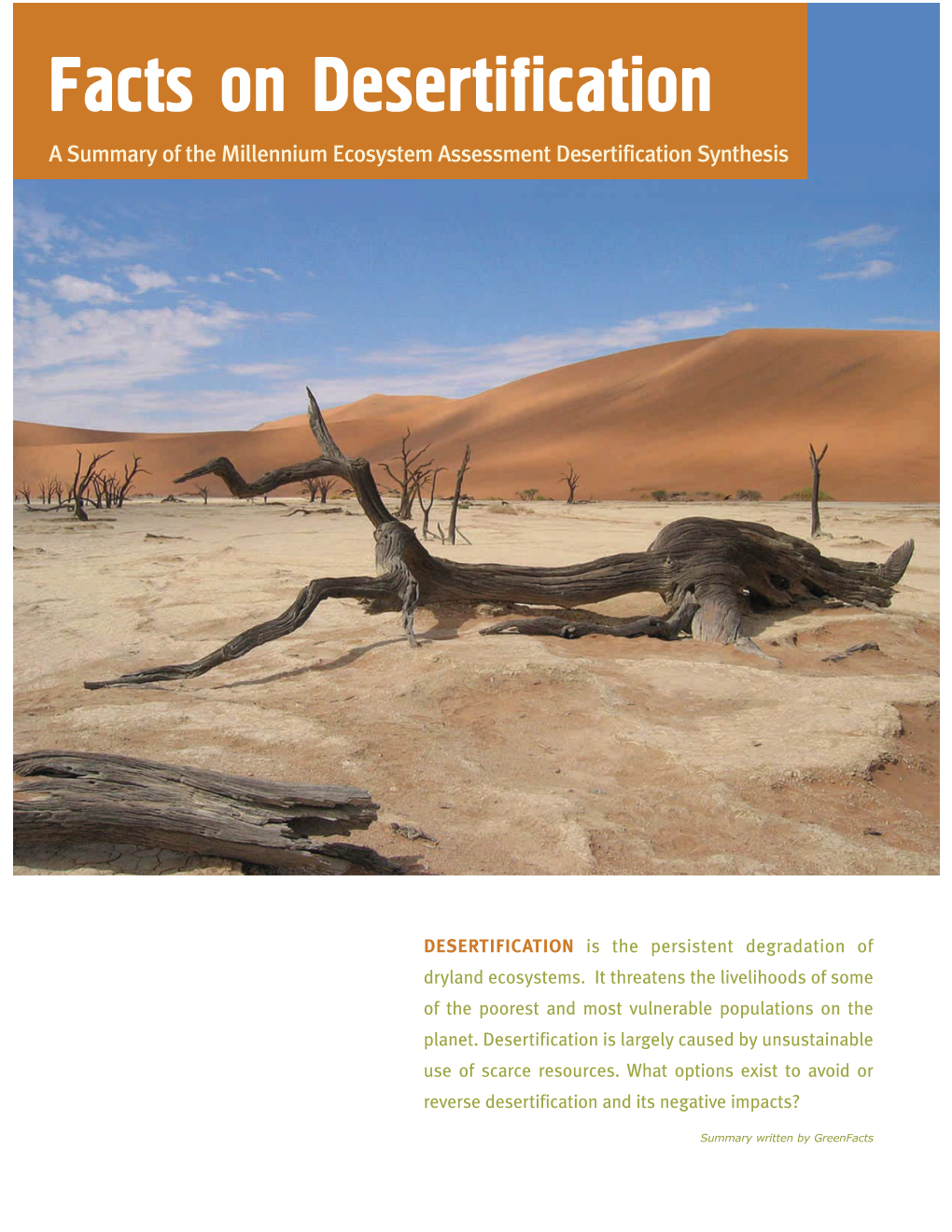 Facts on Desertification a Summary of the Millennium Ecosystem Assessment Desertification Synthesis