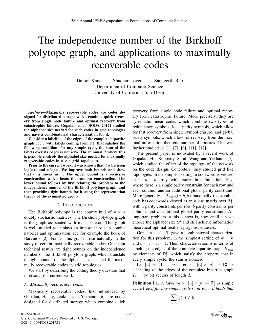 The Independence Number of the Birkhoff Polytope Graph, and Applications to Maximally Recoverable Codes