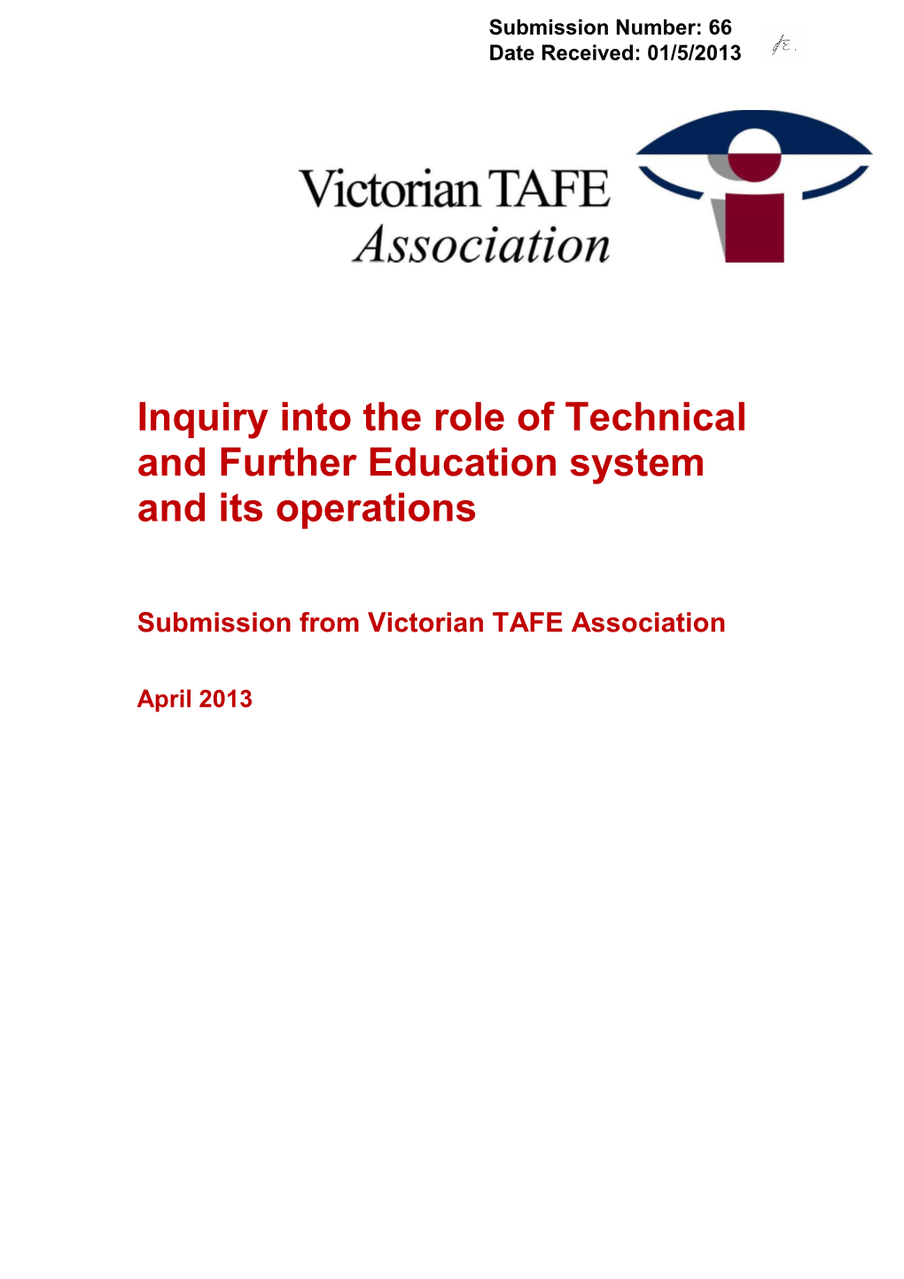 Inquiry Into the Role of Technical and Further Education System and Its Operations