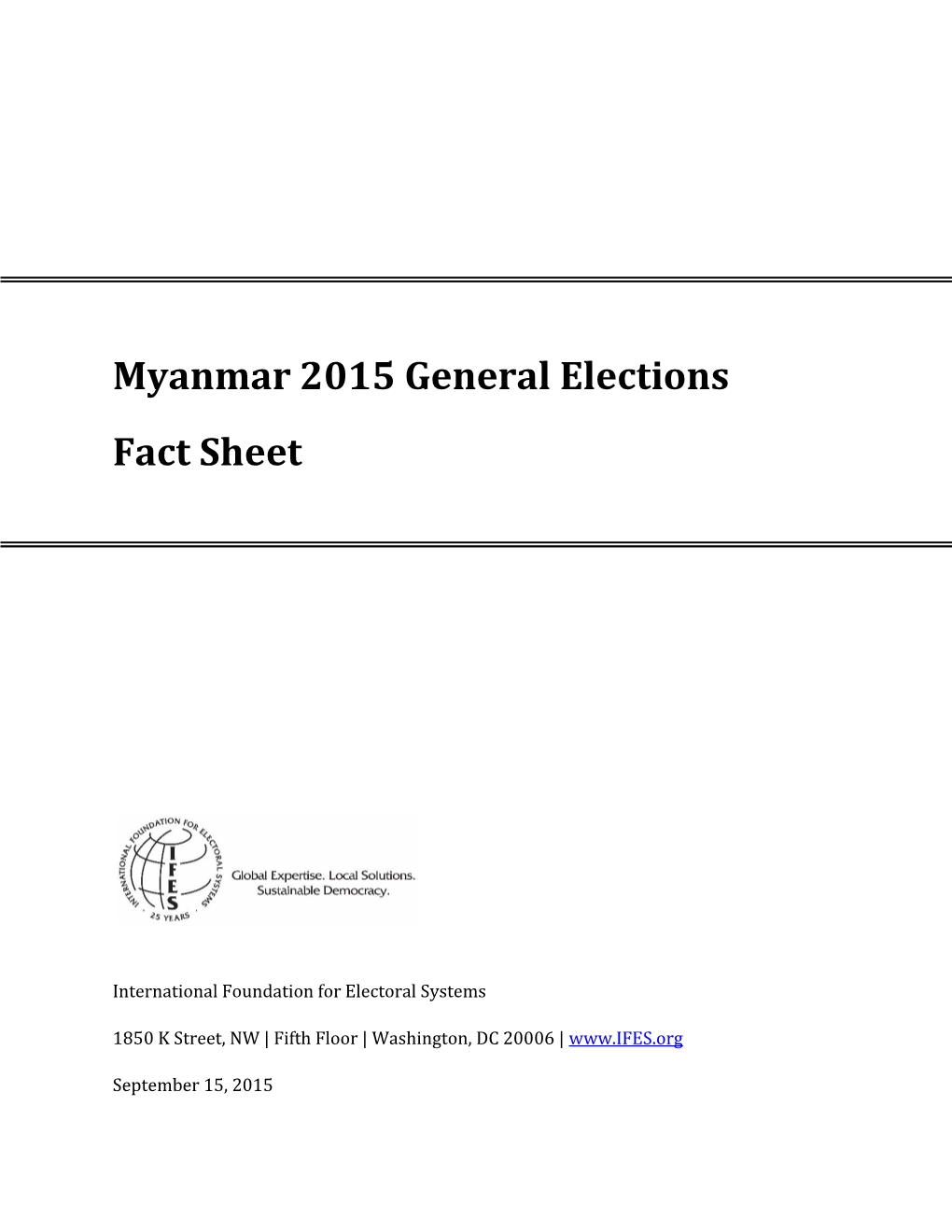 Myanmar 2015 General Elections Fact Sheet