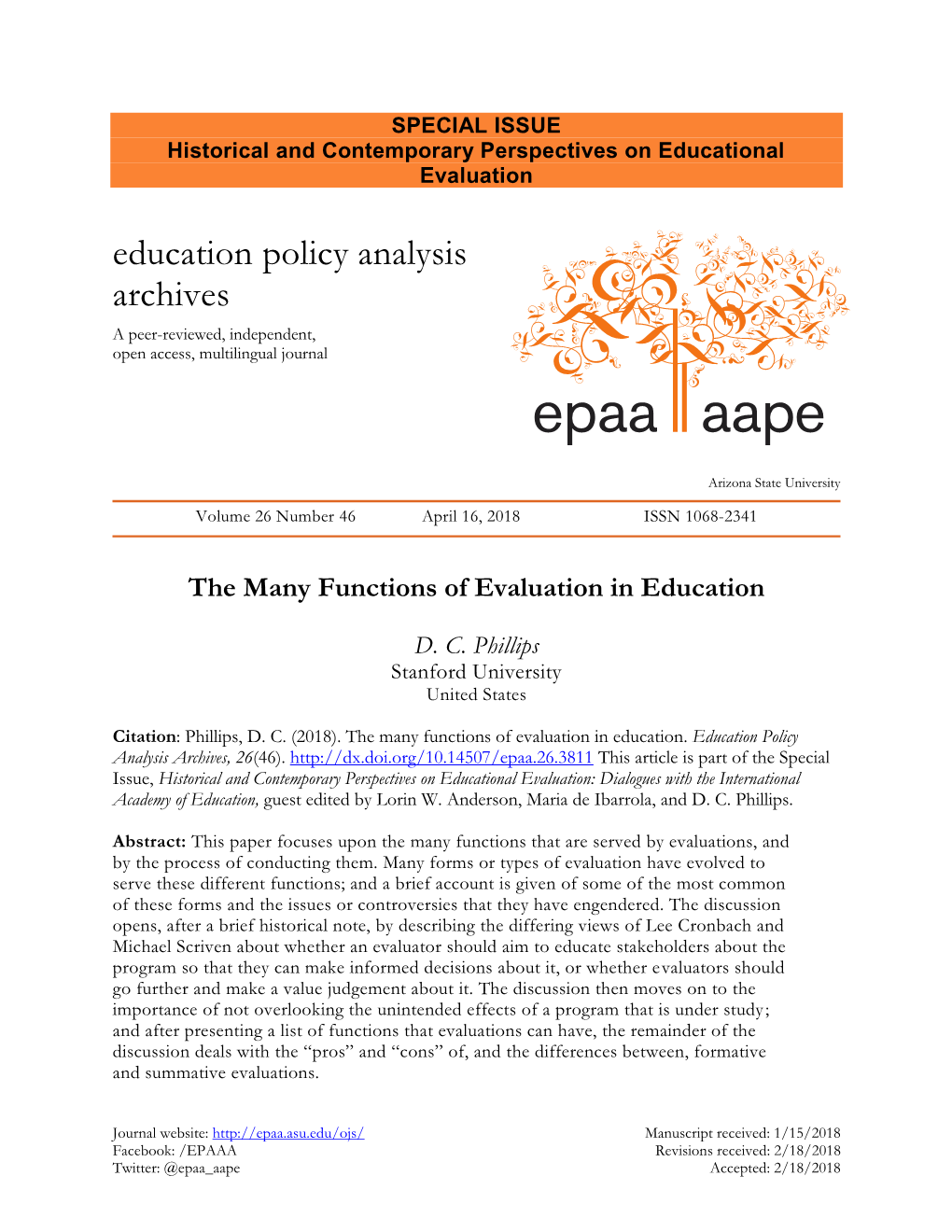 The Many Functions of Evaluation in Education. Education Policy Analysis Archives, 26(46)