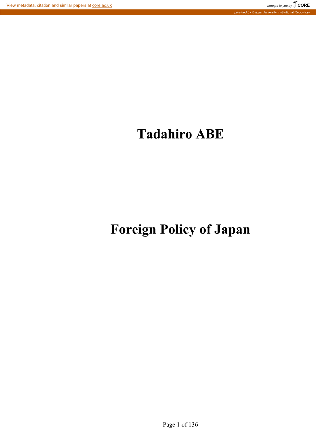 Tadahiro ABE Foreign Policy of Japan