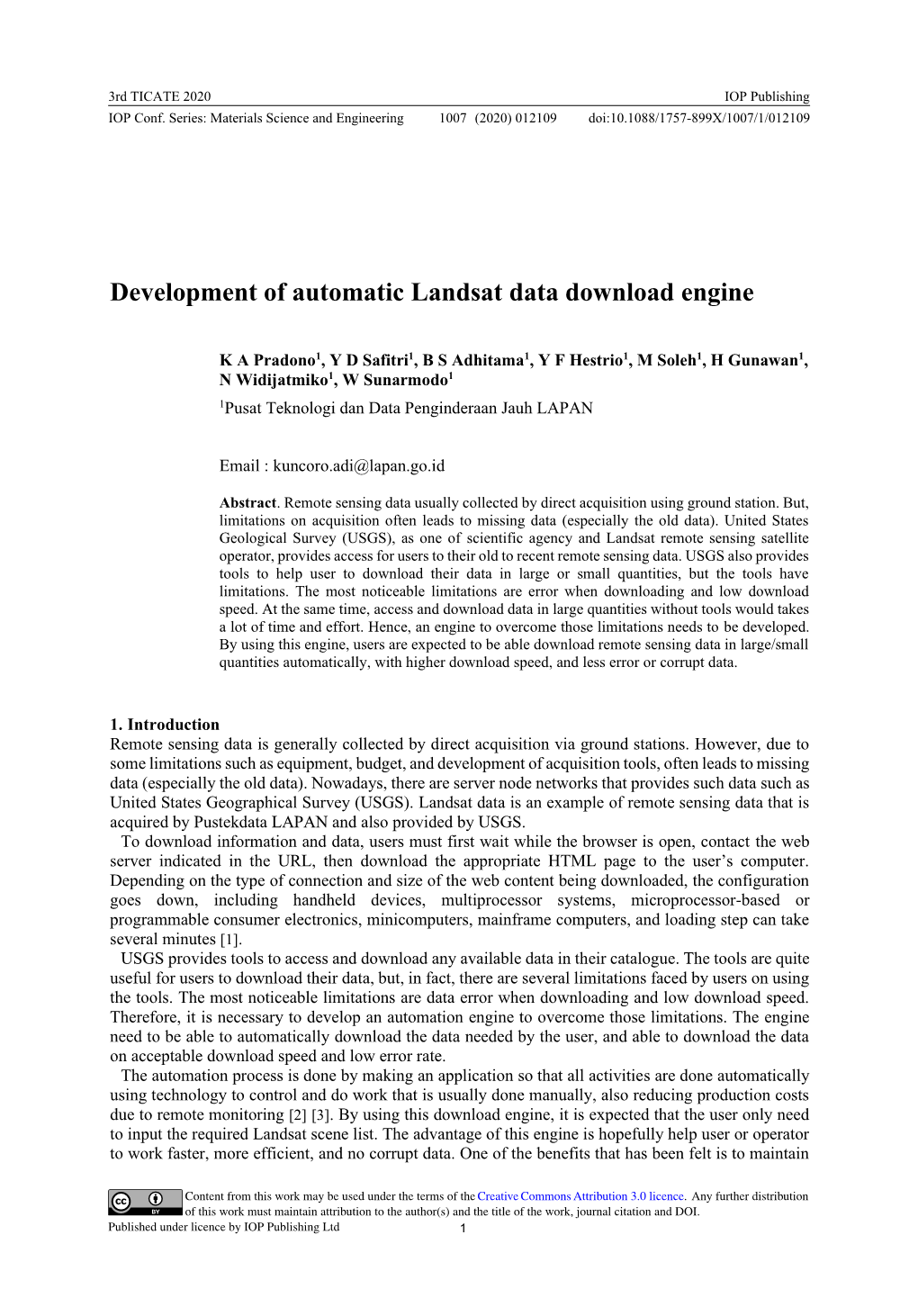Development of Automatic Landsat Data Download Engine