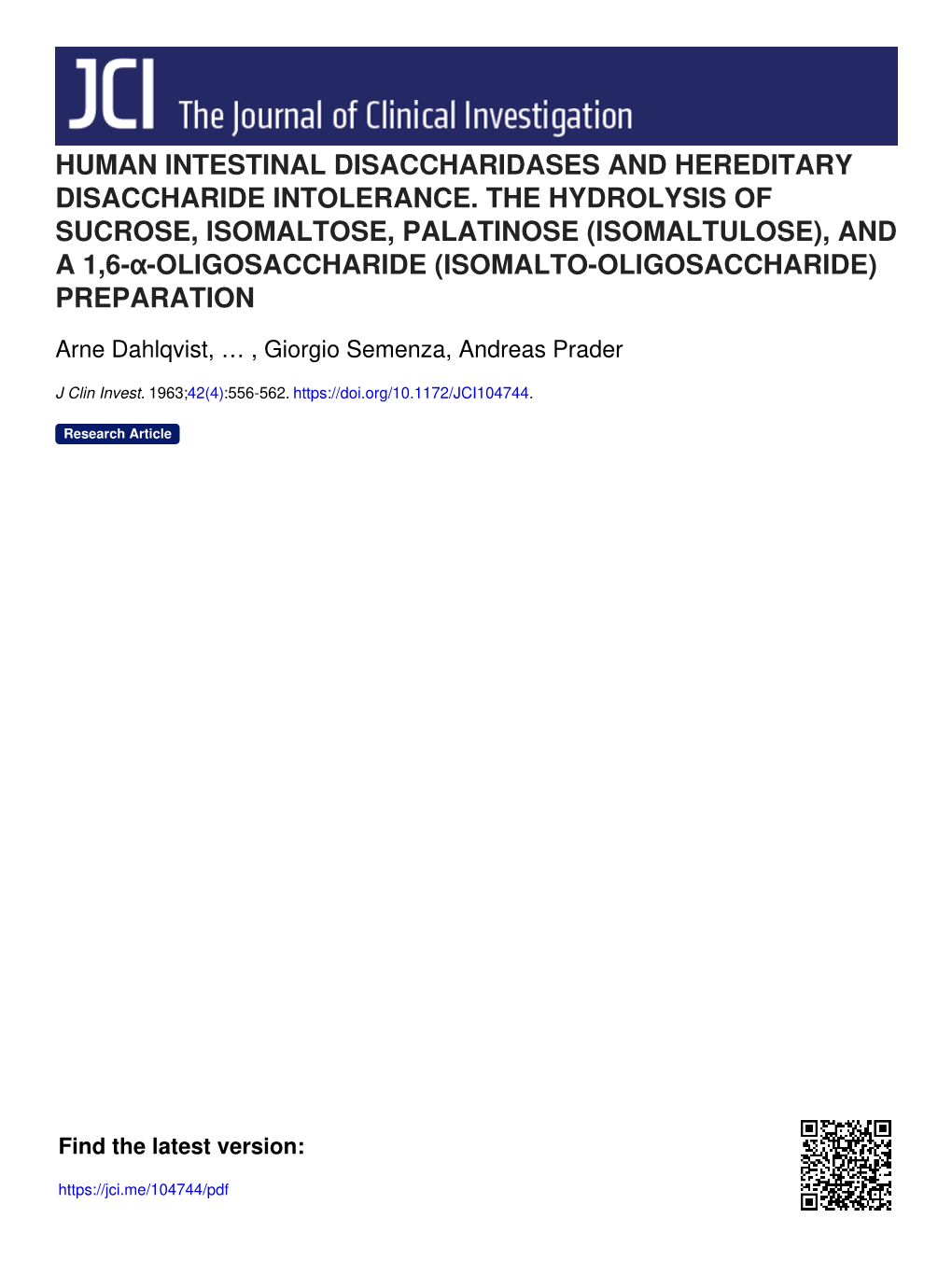 Human Intestinal Disaccharidases and Hereditary Disaccharide Intolerance