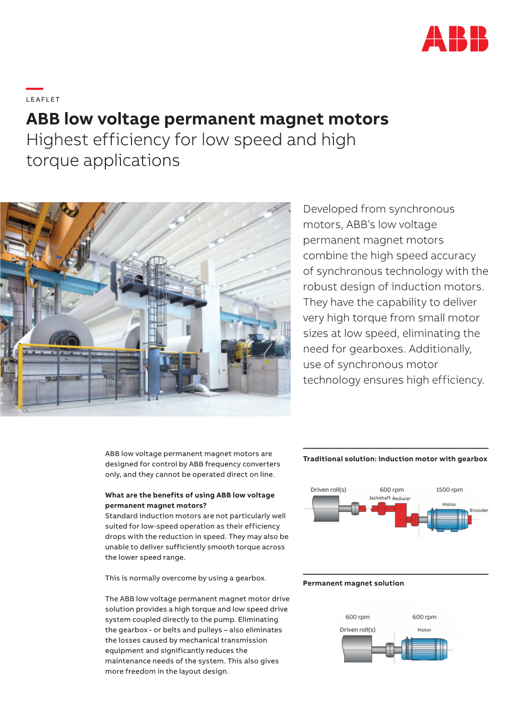 ABB Low Voltage Permanent Magnet Motors Highest Efficiency for Low Speed and High Torque Applications
