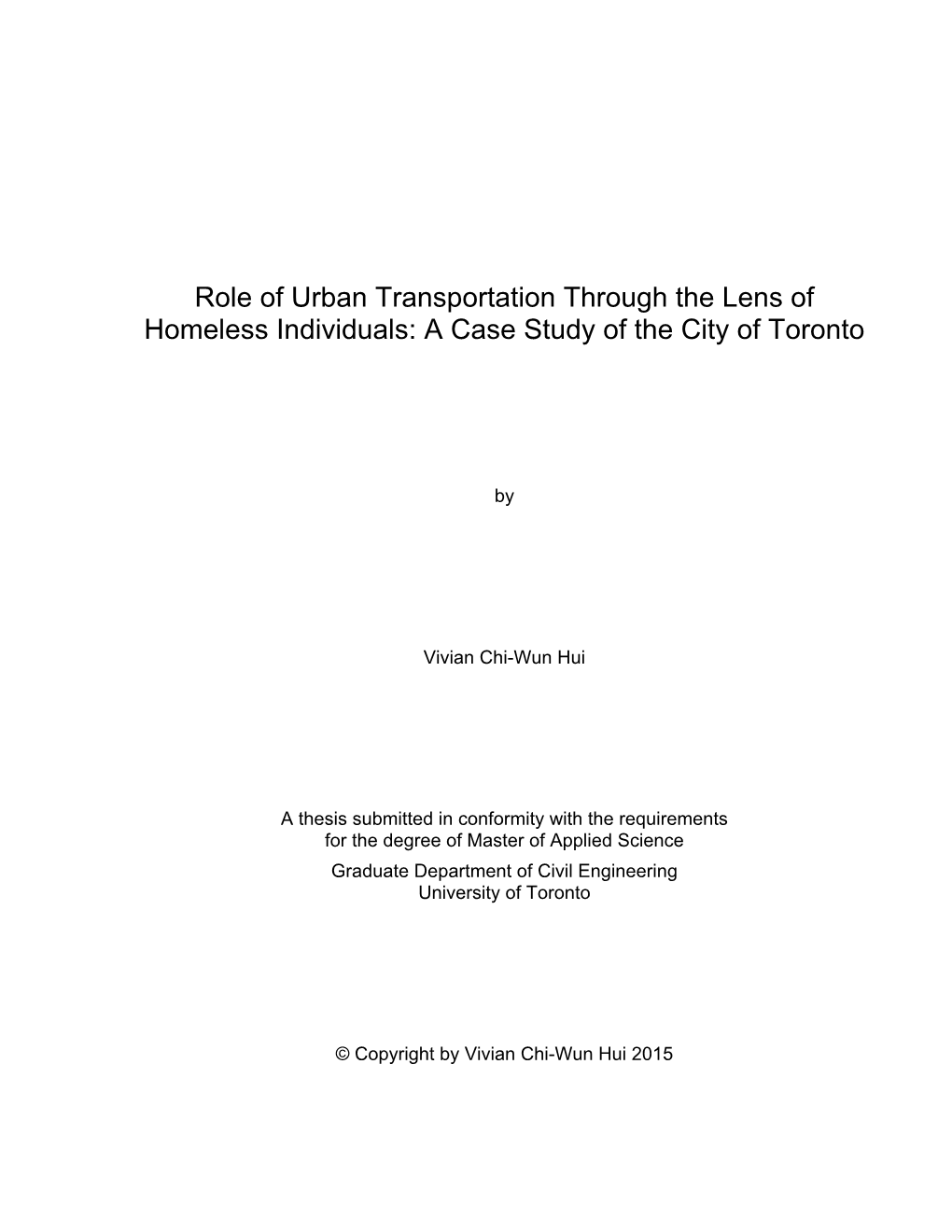 Role of Urban Transportation Through the Lens of Homeless Individuals: a Case Study of the City of Toronto