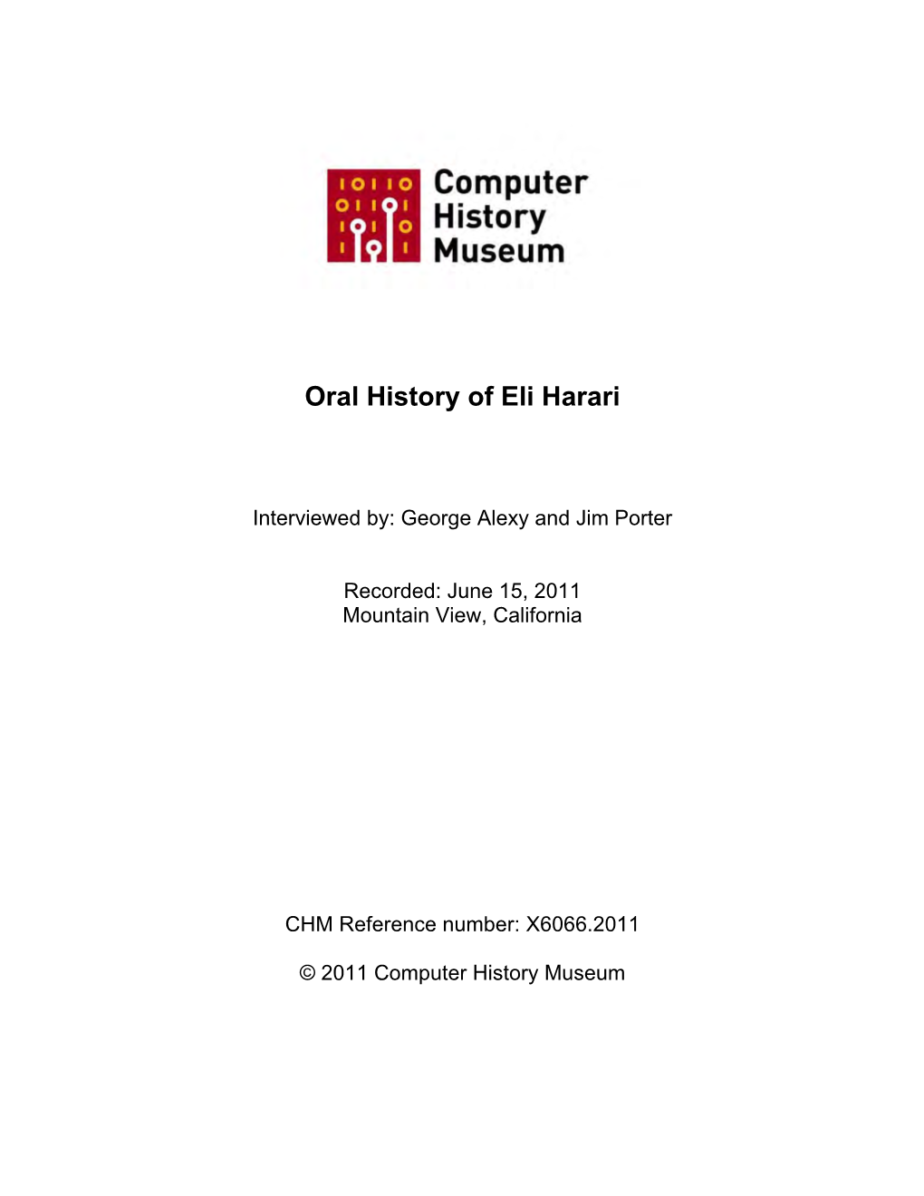 Oral History of Eli Harari; 2011-06-15