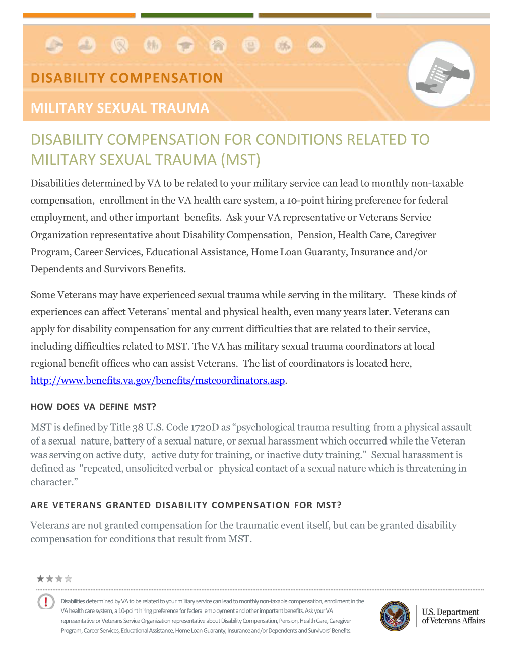 Disability Compensation for Conditions Related to Military Sexual Trauma