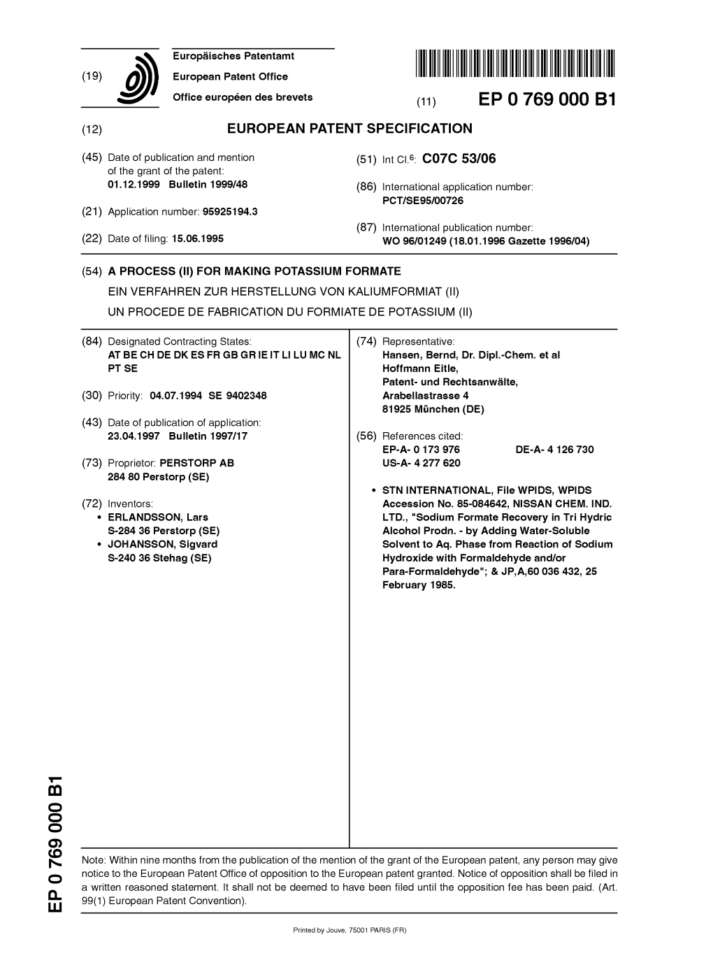 A Process (Ii) for Making Potassium Formate Ein Verfahren Zur Herstellung Von Kaliumformiat (Ii) Un Procede De Fabrication Du Formiate De Potassium (Ii)