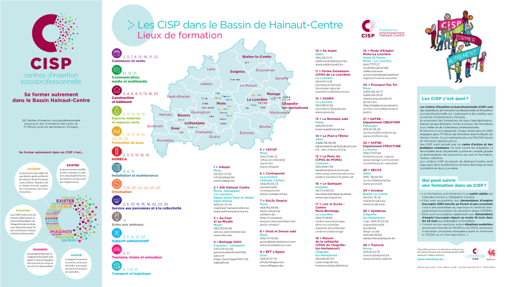 Les CISP Dans Le Bassin De Hainaut-Centre Pla Teforme Lieux De Formation Hainaut-Centre