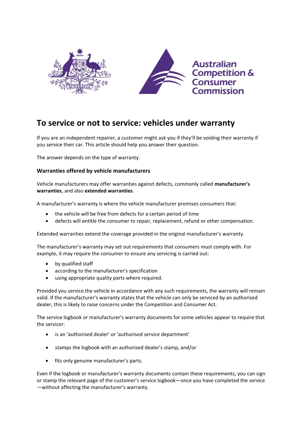 To Service Or Not to Service: Vehicles Under Warranty