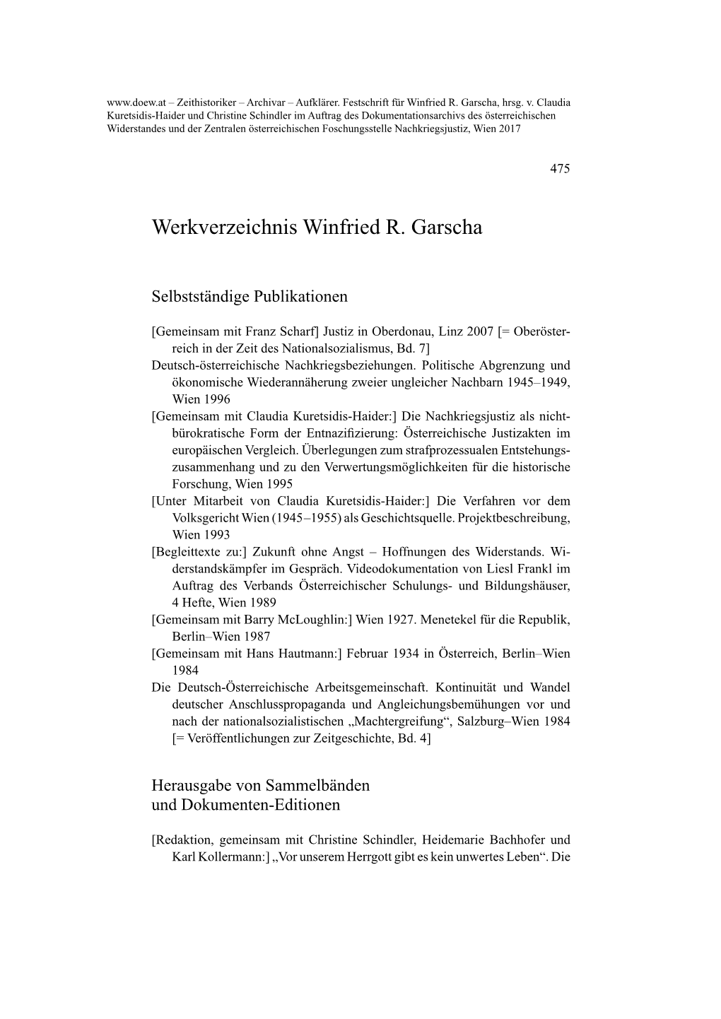 Werkverzeichnis Winfried R. Garscha