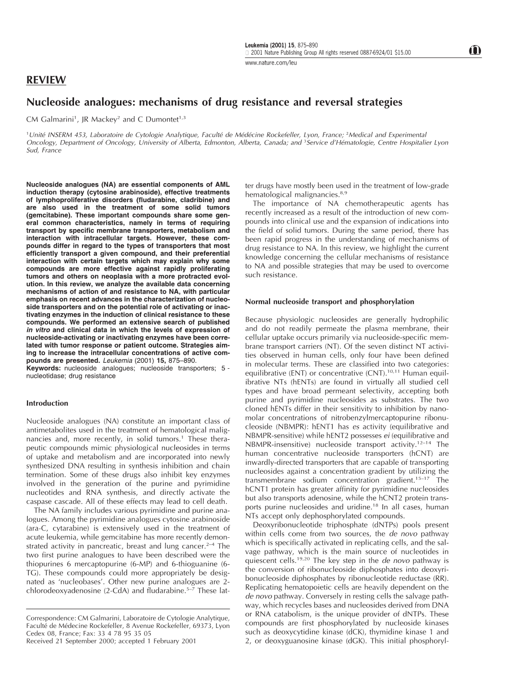 REVIEW Nucleoside Analogues: Mechanisms of Drug Resistance and Reversal Strategies