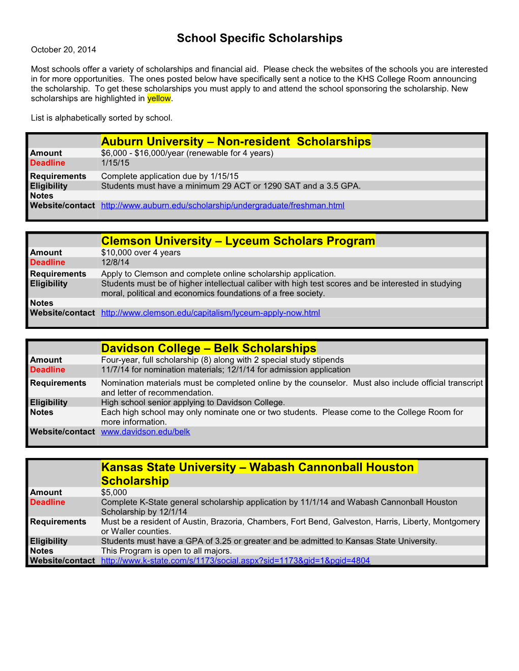 School Specific Scholarships s1