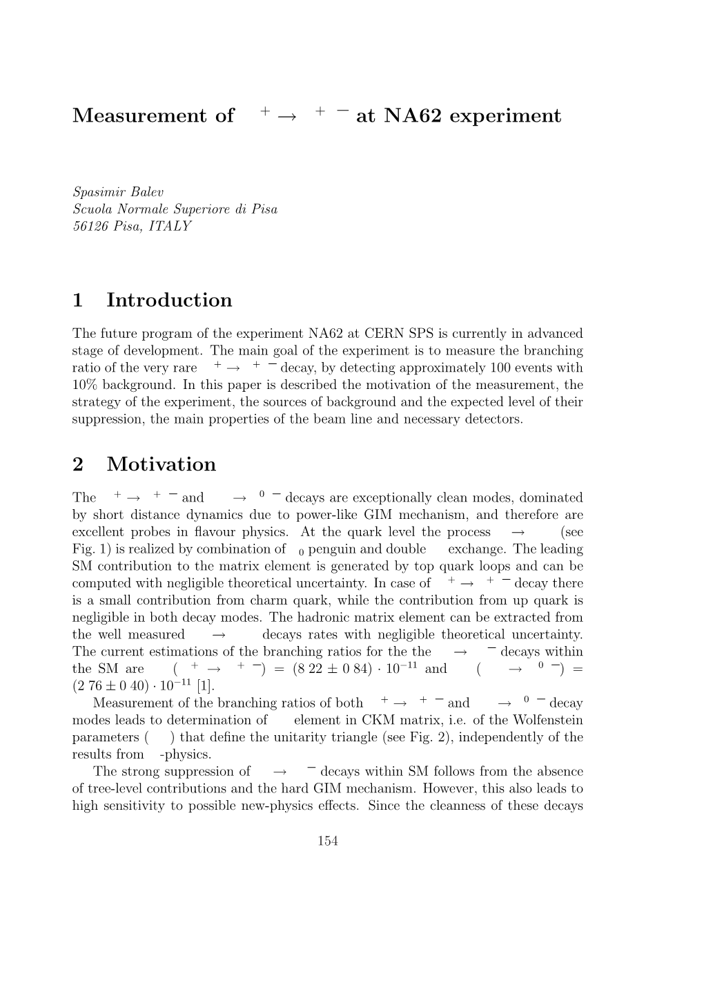 Measurement of K+ → Π+Νν at NA62 Experiment 1 Introduction 2 Motivation